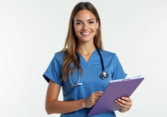 a_woman_is_seen_from_the_waist_up_smiling_at_the_camera_she_has_long_hair_and_is_wearing_a_nurses_u_ff38r8l8wqns457ok43r_3