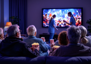 old_black_and_brown_and_white_seniors_peoples_watching_movie_on_screen_in_a_room_and_few_nurses_in__dhidsv0z6f2hh1vg4sa1_0